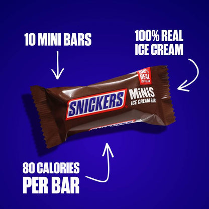 SNICKERS Ice Cream Minis, Milk Chocolatey Caramel Peanut Butter Ice Cream Bars, 10ct