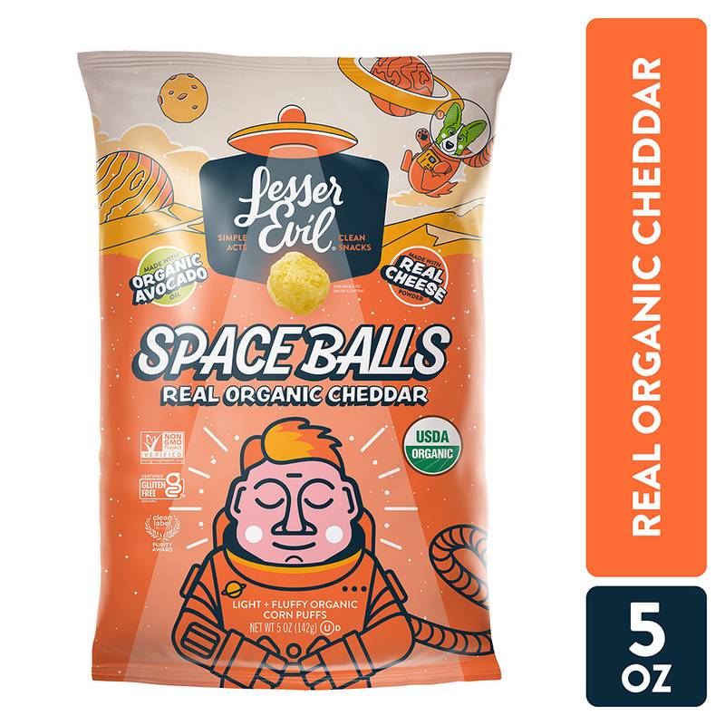 LesserEvil Space Balls, Real Organic Cheddar, 5oz