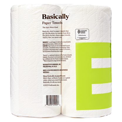 Basically 2ct Split Sheet Paper Towels Double Roll