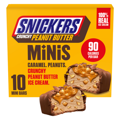 SNICKERS Ice Cream Minis, Milk Chocolatey, Caramel and Crunchy Peanut Butter Ice Cream Bars, 10ct