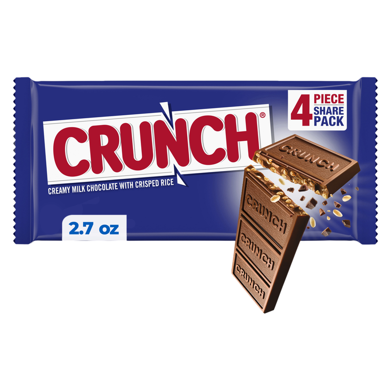 CRUNCH Milk Chocolate and Crisped Rice, Share Size Candy Bars, 2.7 oz