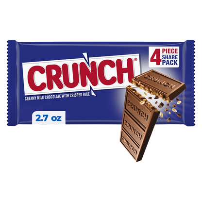 CRUNCH Milk Chocolate and Crisped Rice, Share Size Candy Bars, 2.7 oz