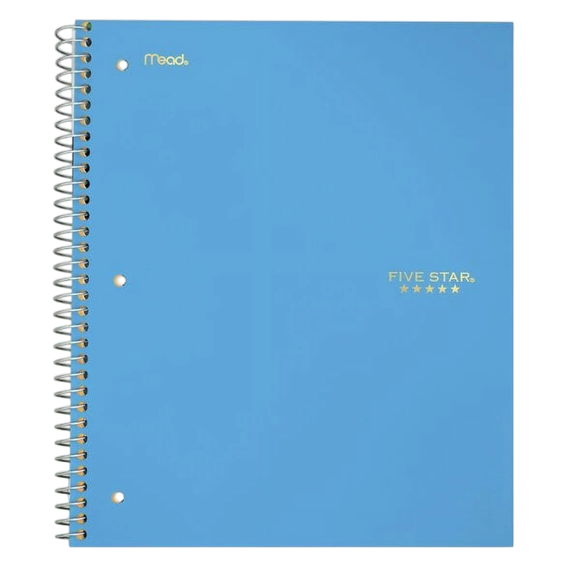 Five Star Wirebound Notebook, 2 Subject College Ruled, 11 X 8, Assorted Colors; 1 Notebook