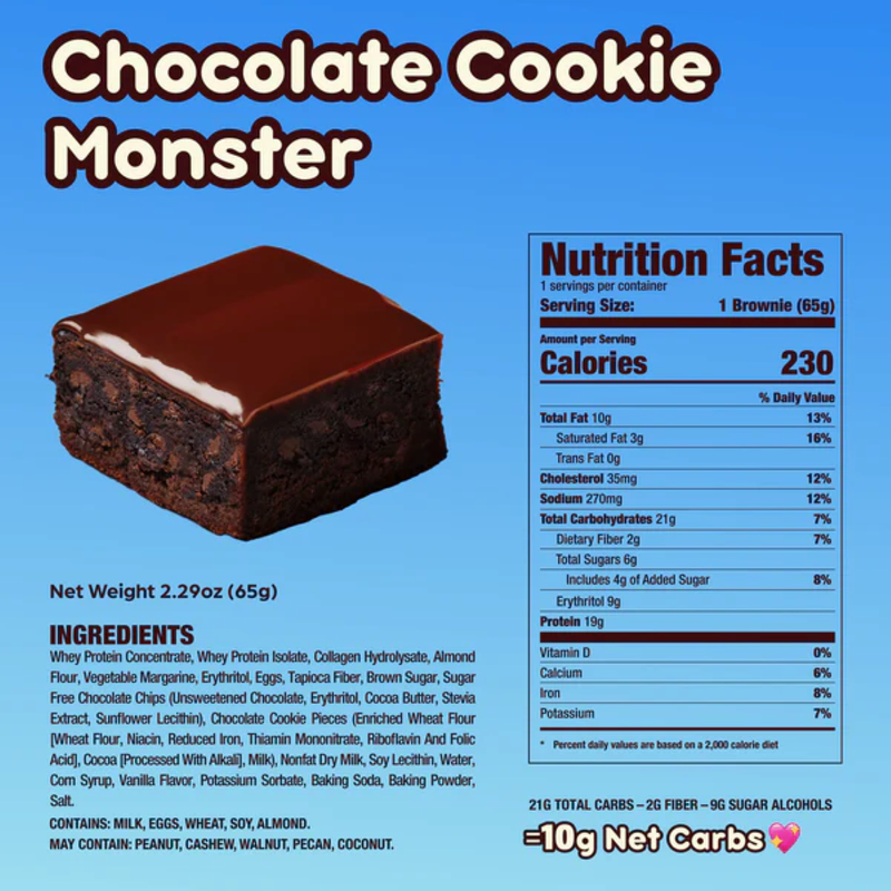 Prime Bites Protein Brownie, Chocolate Cookie Monster,  2.29 oz