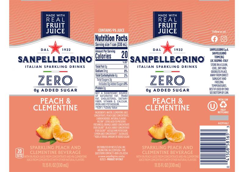 San Pellegrino Zero Sugar Peach & Clementine Italian Sparkling