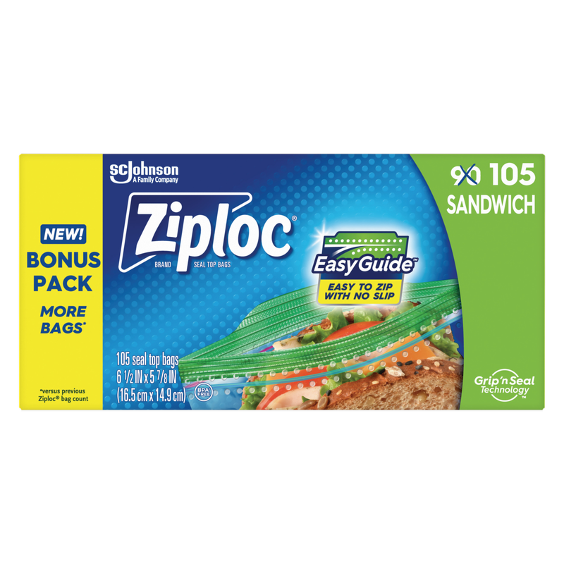 Ziploc Easy Guide Sandwich Bags, 105ct