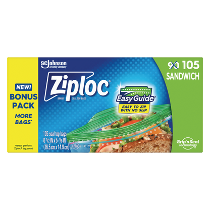Ziploc Easy Guide Sandwich Bags, 105ct