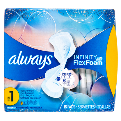 Always Regular Flow Unscented Pads with Wings Size 1 18ct