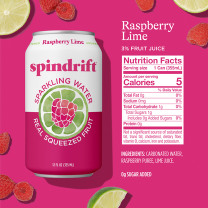 Spindrift Raspberry Lime Sparkling Water 8pk 12oz can