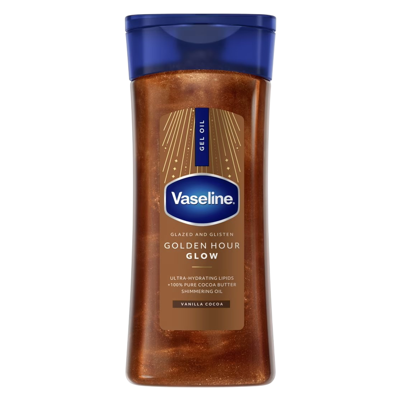 Vaseline Glazed & Glisten Vanilla Cocoa Shimmering Gel Body Oil, Golden Hour Glow, 6.8oz
