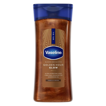 Vaseline Glazed & Glisten Vanilla Cocoa Shimmering Gel Body Oil, Golden Hour Glow, 6.8oz