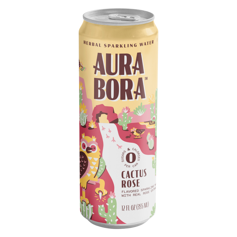 Aura Bora Cactus Rose Herbal Sparkling Water 12oz Can