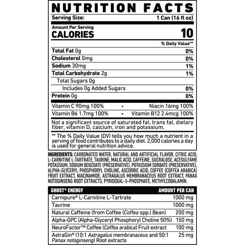 GHOST Energy Zero Sugar Peaches 16oz Can