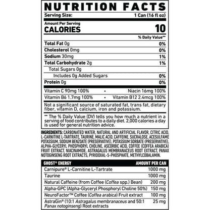 GHOST Energy Zero Sugar Peaches 16oz Can