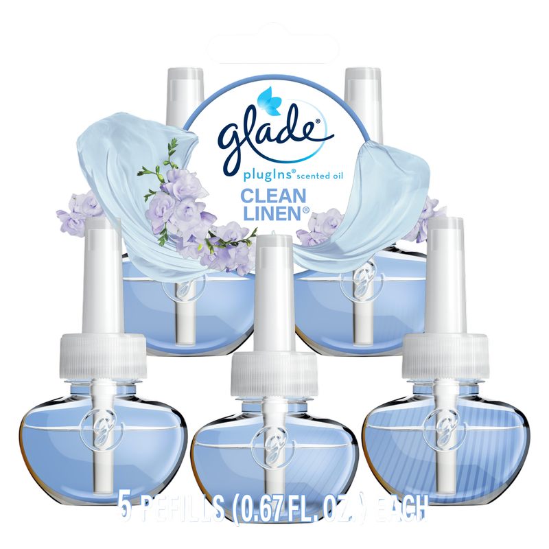 Glade Air Freshener Plug Ins Scented Oil Diffuser Refills, Clean Linen, 3.35 fl oz/5pk