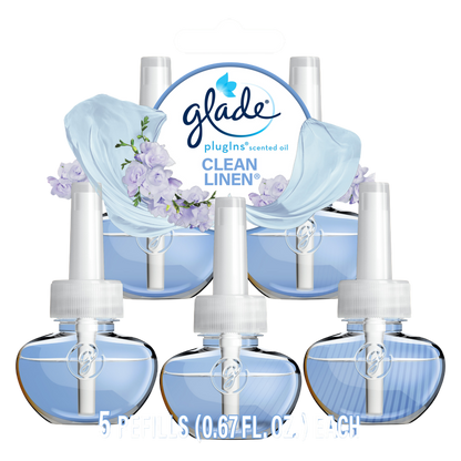 Glade Air Freshener Plug Ins Scented Oil Diffuser Refills, Clean Linen, 3.35 fl oz/5pk