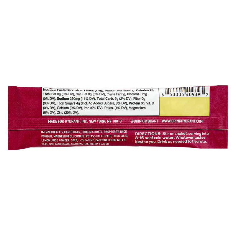 Hydrant Raspberry Lemon + Caffeine Hydration Mix 0.29oz