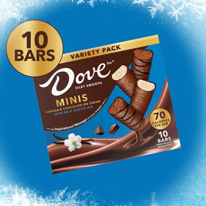 DOVE Vanilla & Chocolate Ice Cream Mini Milk Chocolate Ice Cream Bars , 10ct