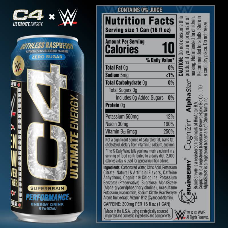 C4 Ultimate WWE Ruthless Raspberry 16oz Can - C4 – BevMo!
