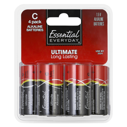 Essential Everyday C Alkaline Batteries 4ct