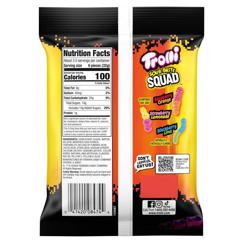 Trolli Sour Brite Squad Gummy Candy, Sour Gummy Worms, 4.25 oz