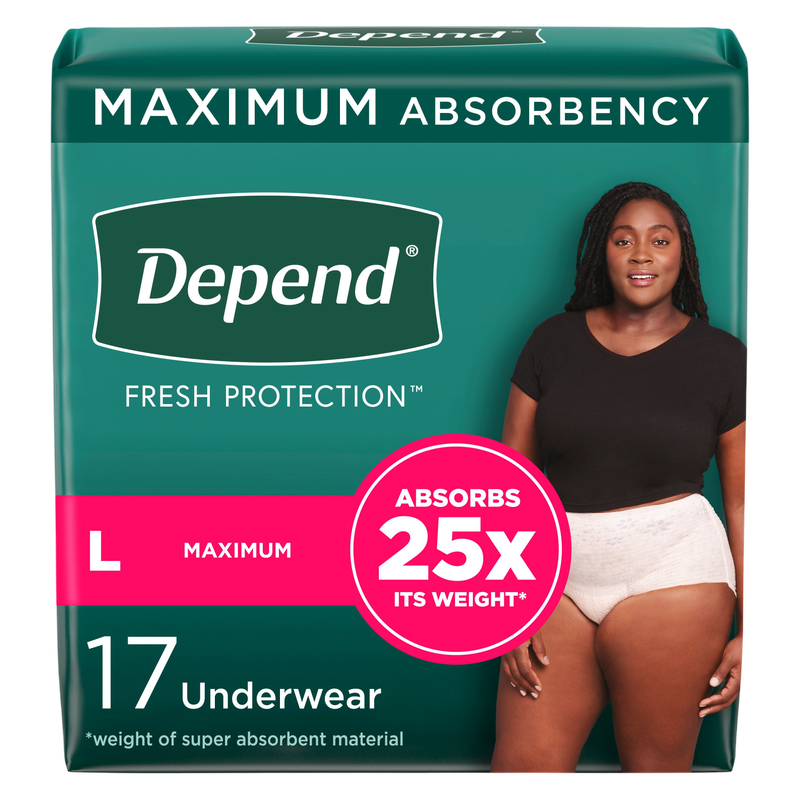 Depend Fresh Protection Adult Incontinence & Postpartum Bladder Leak Underwear for Women, Disposable, Maximum, Large, Blush, 17 Count