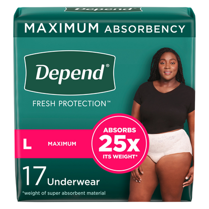 Depend Fresh Protection Adult Incontinence & Postpartum Bladder Leak Underwear for Women, Disposable, Maximum, Large, Blush, 17 Count
