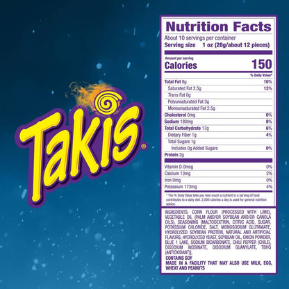 Takis Blue Heat Spicy Rolled Tortilla Chips Sharing Size Bag 9.9oz