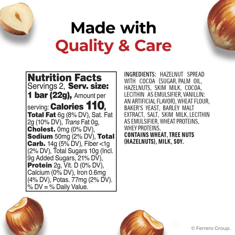 Nutella B-ready, 2 Snack Bars, Hazelnut Spread with Cocoa, Individually Wrapped, Snack Bar Pack