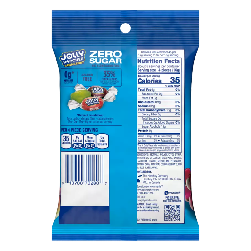 Jolly Rancher Zero Sugar Hard Candy, 3.6 oz