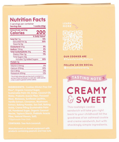 Maxine's Heavenly Oatmeal Creme Sandwich Cookie, 4.6 oz