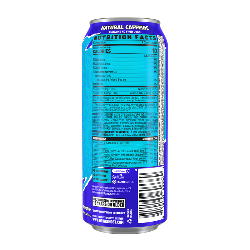 GHOST Energy Zero Sugar Blue Raspberry 16oz Can