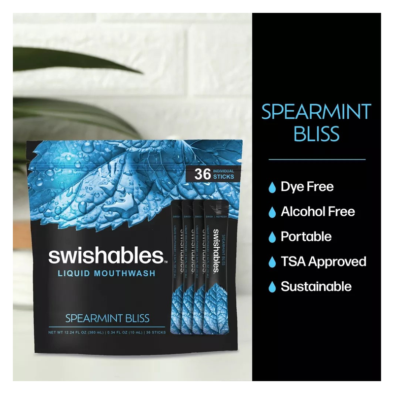 Swishables Liquid Mouthwash Spearmint, 36 Pack