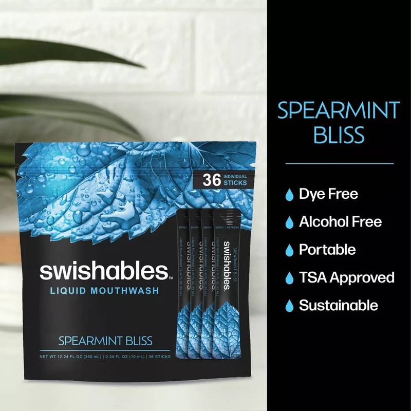 Swishables Liquid Mouthwash Spearmint, 36 Pack