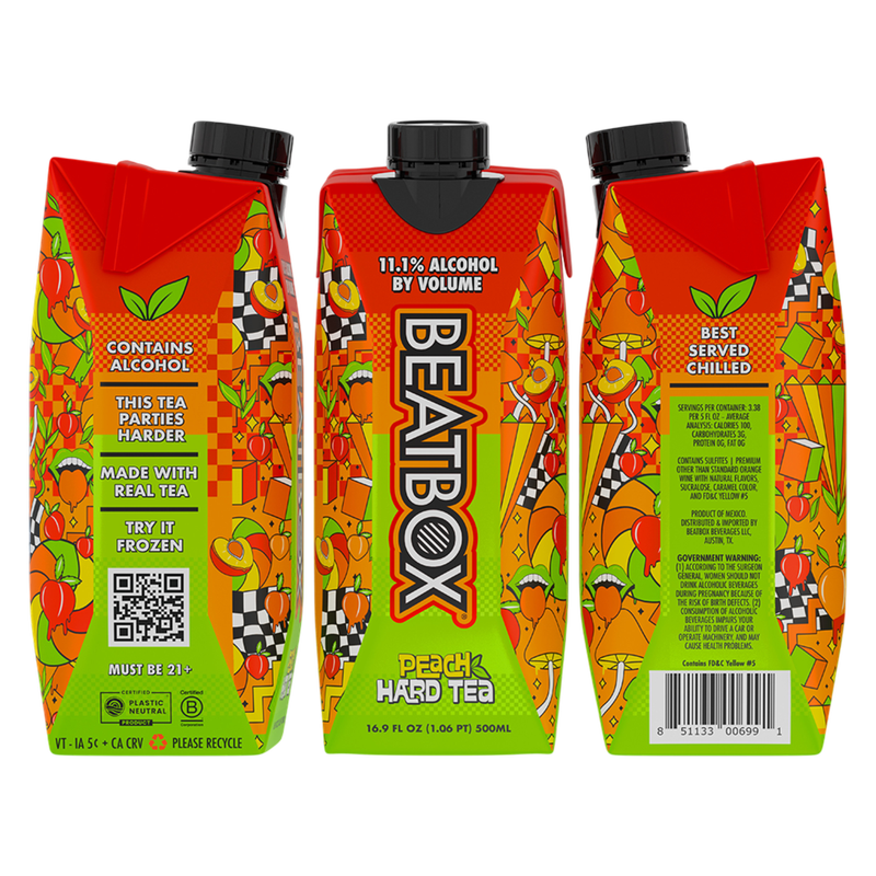 Beatbox Peach Hard Tea 500ml 11.1% ABV Wine-Based