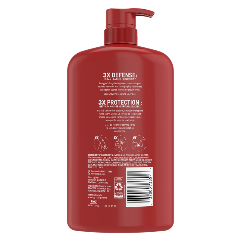 Old Spice Men's Body Wash Pump, Swagger Scent of Confidence, 33.4oz