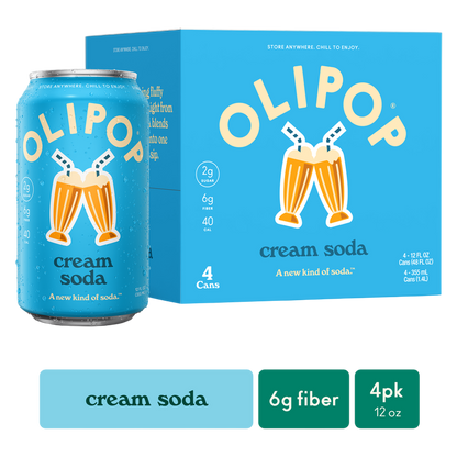 OLIPOP 6g Fiber Prebiotic Soda, Cream Soda, 12 fl oz, 4 Pack