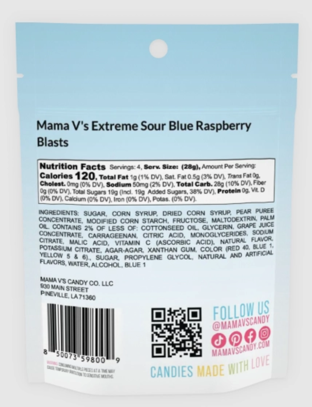 Mama V's Extreme Sour Blue Raspberry Blasts, 4 oz - Mama V's Candy – BevMo!