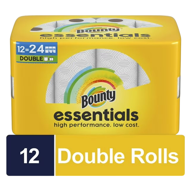 Bounty 12ct Essentials, Select-A-Size, Paper Towels, White, Double Rolls