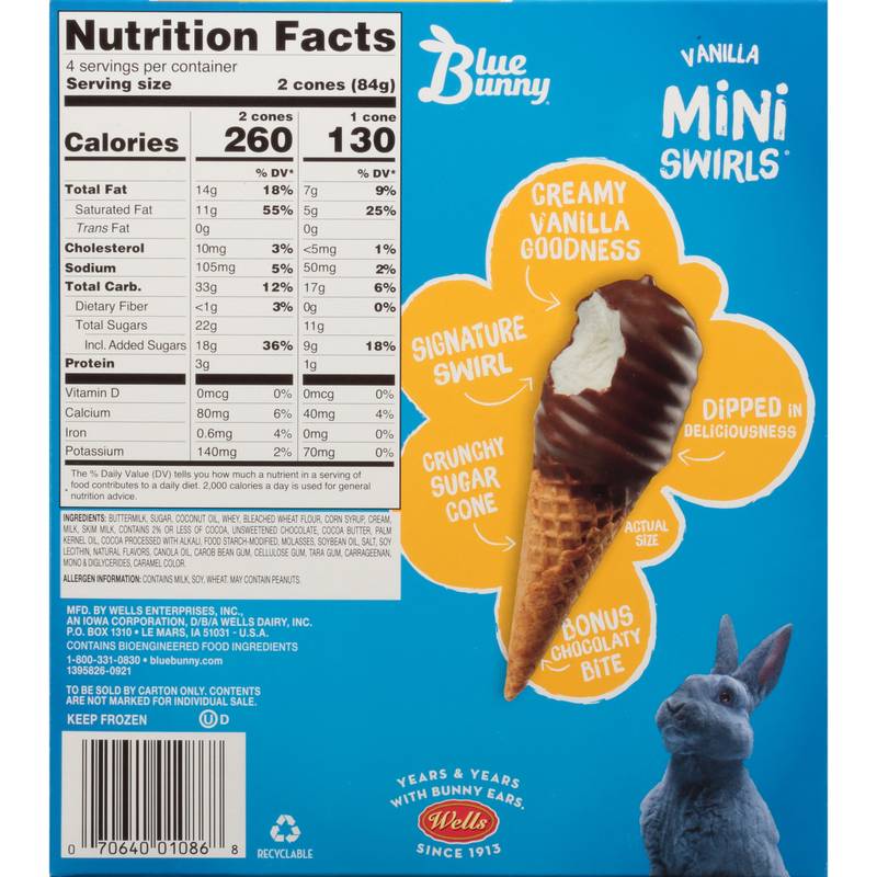Blue Bunny Vanilla Mini Swirls Dipped Cones 8ct