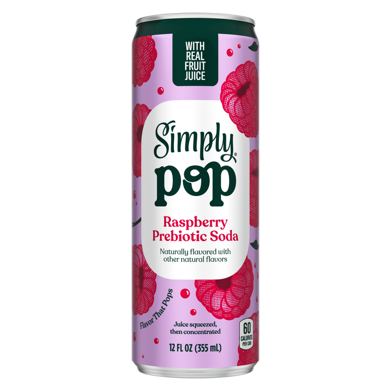 Simply Pop Raspberry Prebiotic Soda 12oz Can