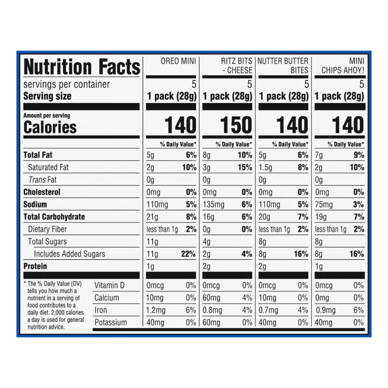 Nabisco Classic Mix Variety Pack, OREO, CHIPS AHOY!, Nutter Butter, RITZ Bits Cheese, 20 Snack Packs