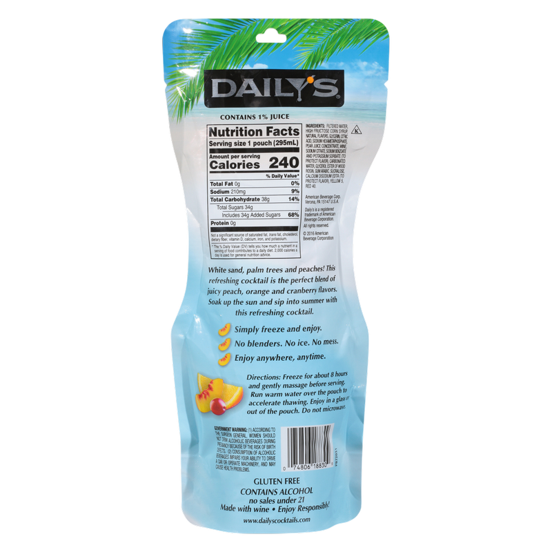 Daily's Frozen Peach On The Beach Daiquiri 10oz Pouch