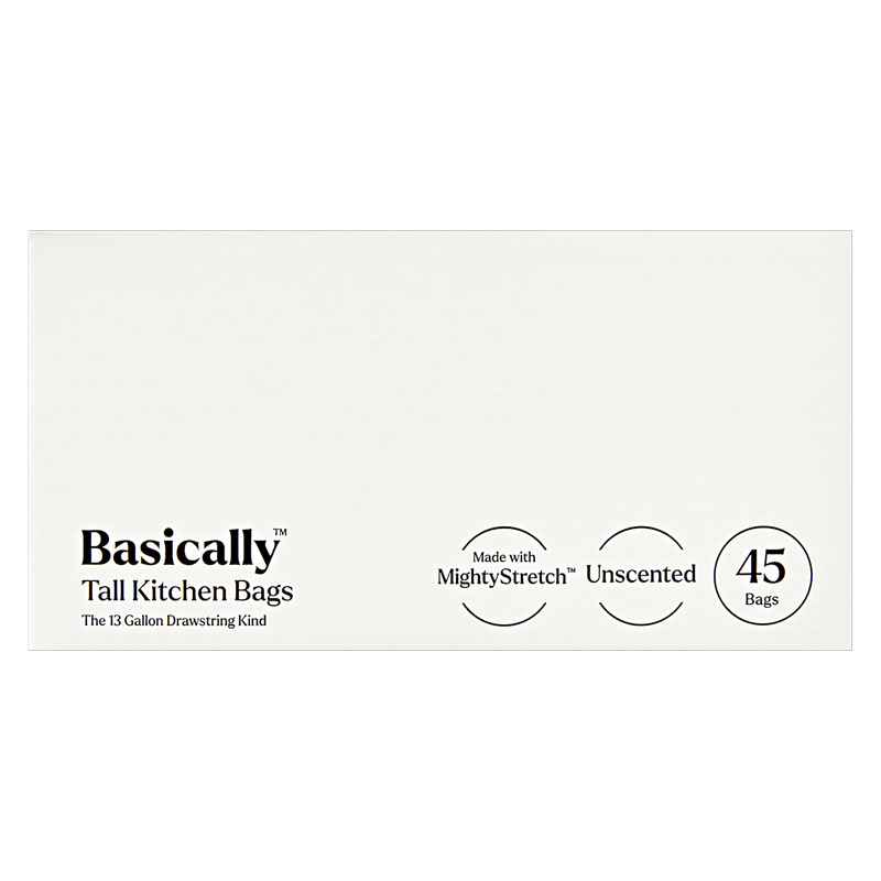 Basically 45ct MightyStretch 13 Gallon Tall Kitchen Bags