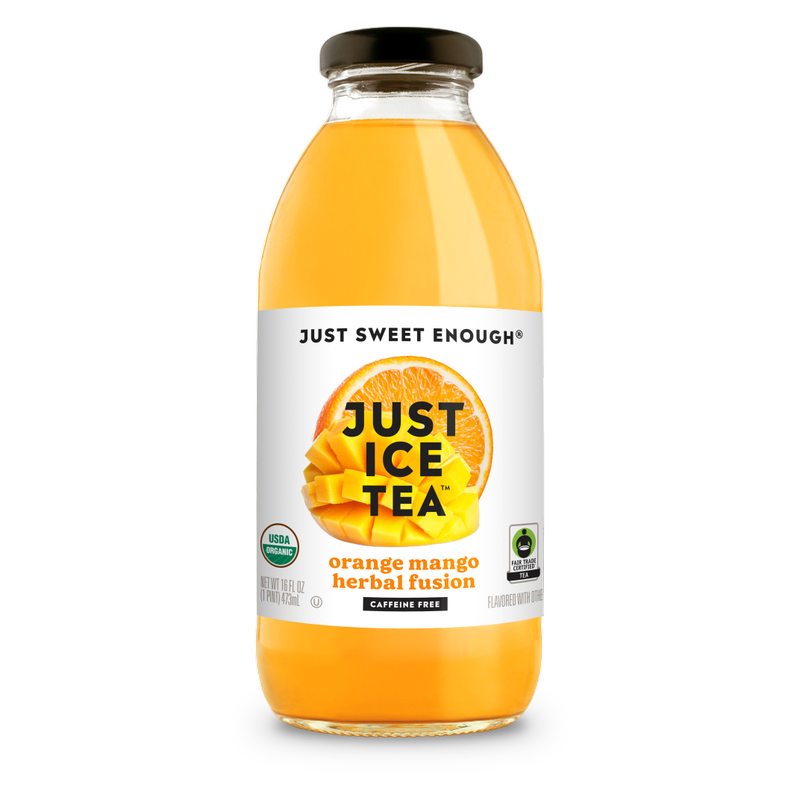 Just Ice Tea Organic Orange Mango Herbal Fusion 16oz Glass Bottle