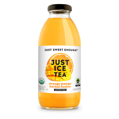 Just Ice Tea Organic Orange Mango Herbal Fusion 16oz Glass Bottle