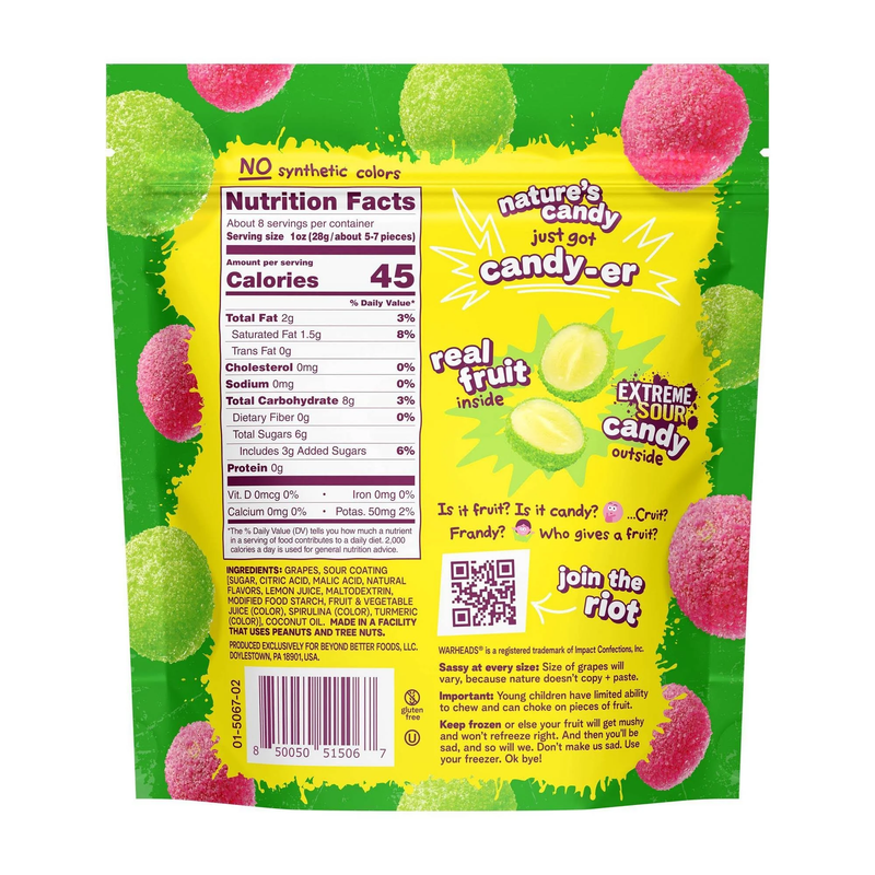Fruit Riot x Warheads Extreme Sour Watermelon Blast Grapes 8oz