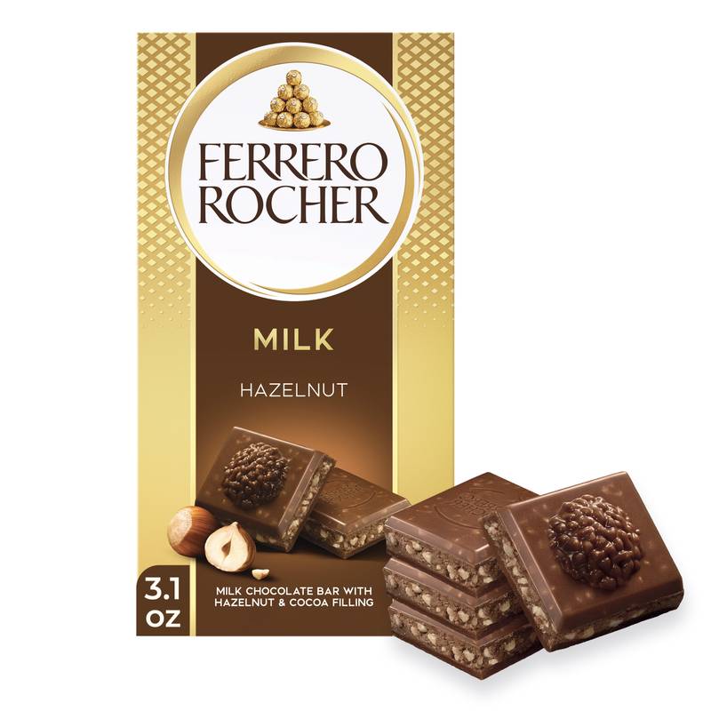 Ferrero Rocher Premium Chocolate Bar, Milk Chocolate Hazelnut, 3.1 oz