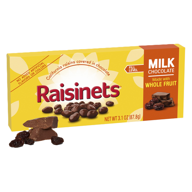 Raisinets Milk-Chocolate-Covered California Raisins, Movie Theater Candy Box, 3.1 oz