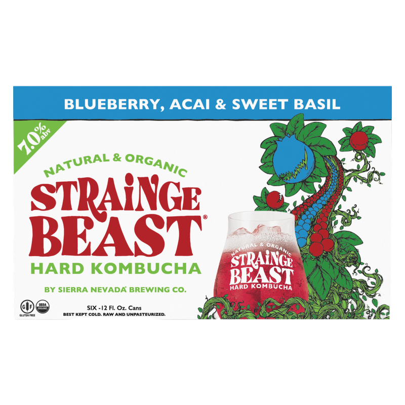 Strainge Beast Hard Kombucha Blueberry Acai Sweet Basil 6pk 12oz Can